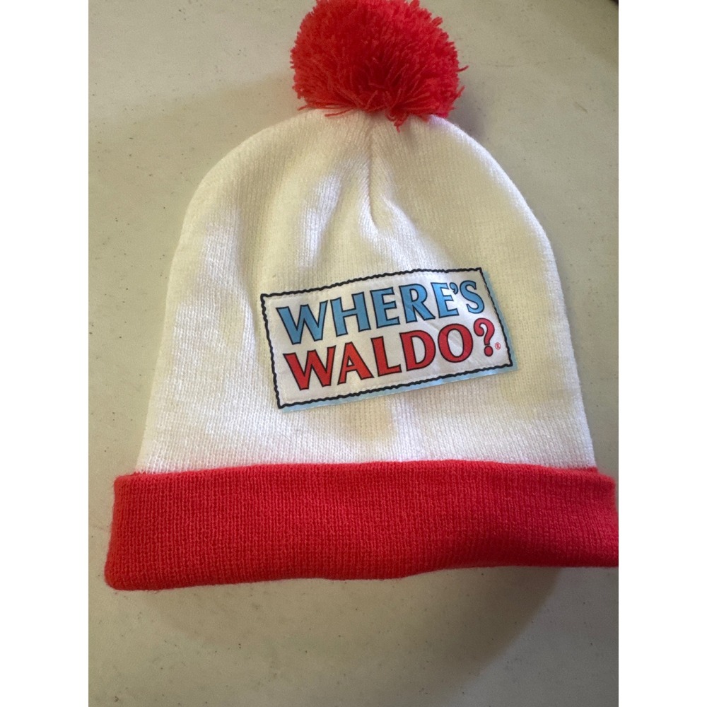 Wheres Waldo Red White Knit Beanie Hat with Pom Pom Costume Accessory OSFM